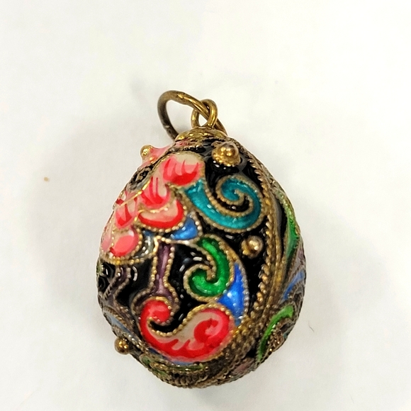 Russian Style Enamel Egg Pendant Charm EUC
